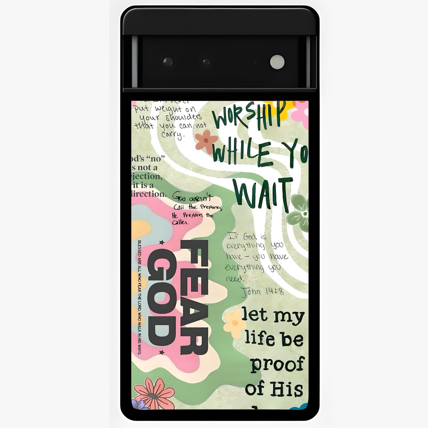 Faith Over Fear Glass Case showing flat back view with motivational typography artwork and glossy glass finish.