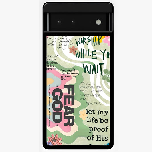 Faith Over Fear Glass Case showing flat back view with motivational typography artwork and glossy glass finish.