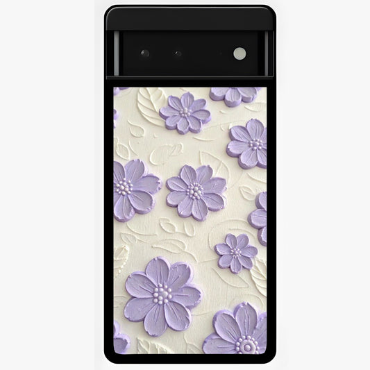 Floral Wall Art With Purple Flowers Glass Case showing flat back view with purple flower artwork and glossy glass finish.