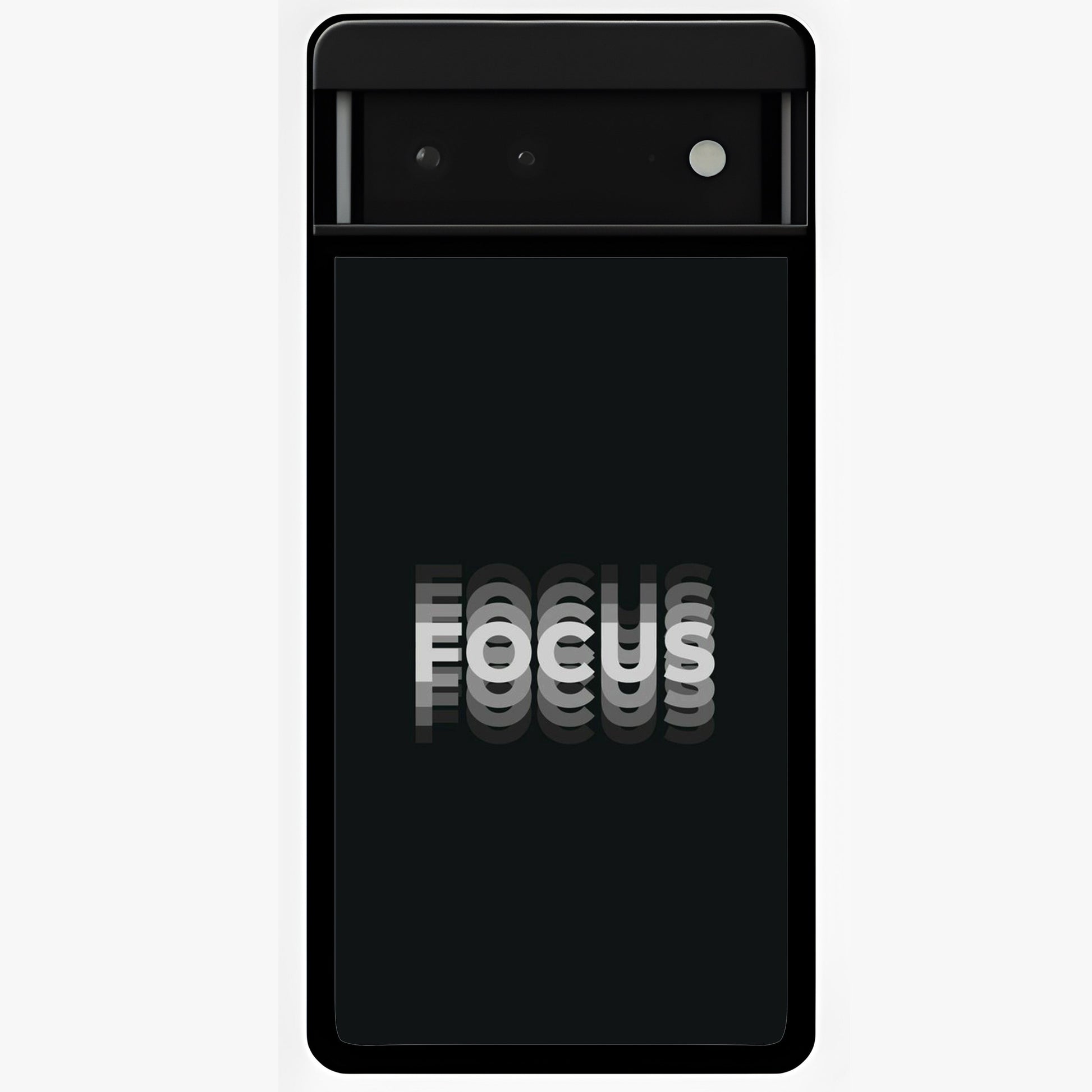 Focus Mode On Glass Case showing flat back view with bold motivational typography design and glossy glass finish.
