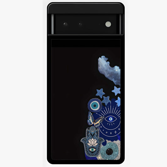 Galactic Charm Cluster Glass Case showing flat back view with glowing celestial charm artwork and glossy glass finish.
