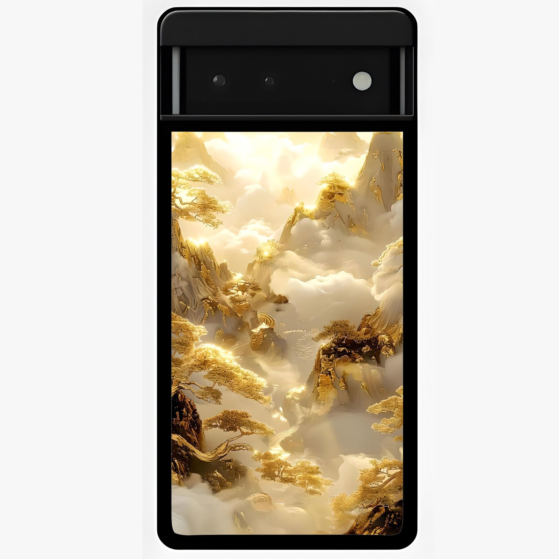 Gates Of Illumination Glass Case showing flat back view with mystical illuminated gate artwork and glossy glass finish.
