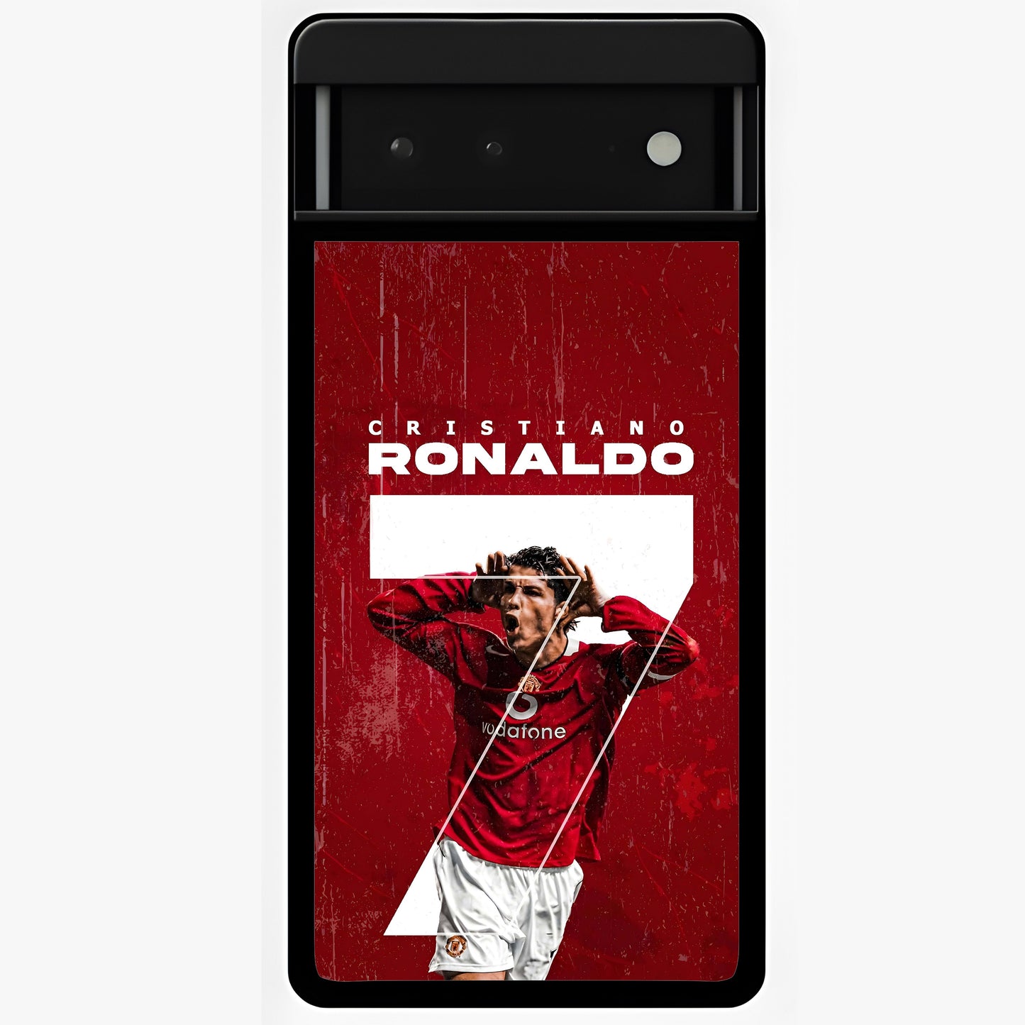 Goal Celebration Legacy Glass Case showing flat back view with football celebration inspired artwork and glossy glass finish.