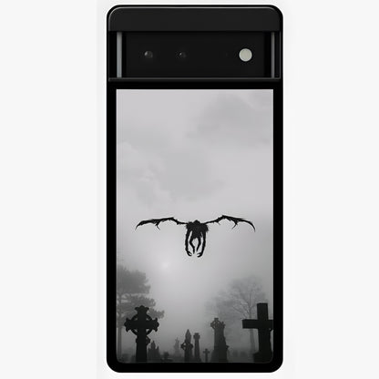 Graveyard Shadow Descent Glass Case showing flat back view with dark graveyard themed artwork and glossy glass finish.