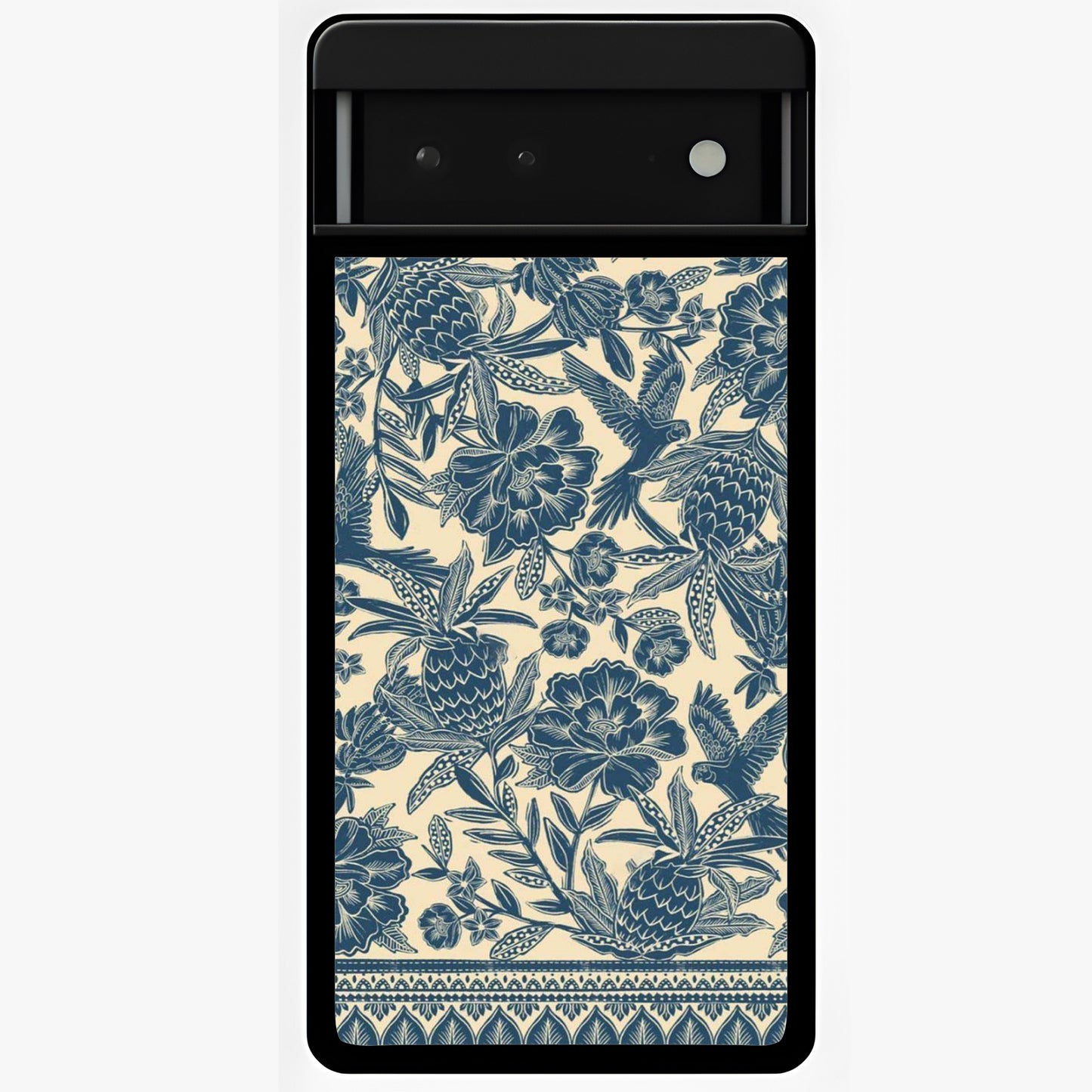 Heirloom Wild Bloom Glass Case showing flat back view with vintage inspired wild flower artwork and glossy glass finish.