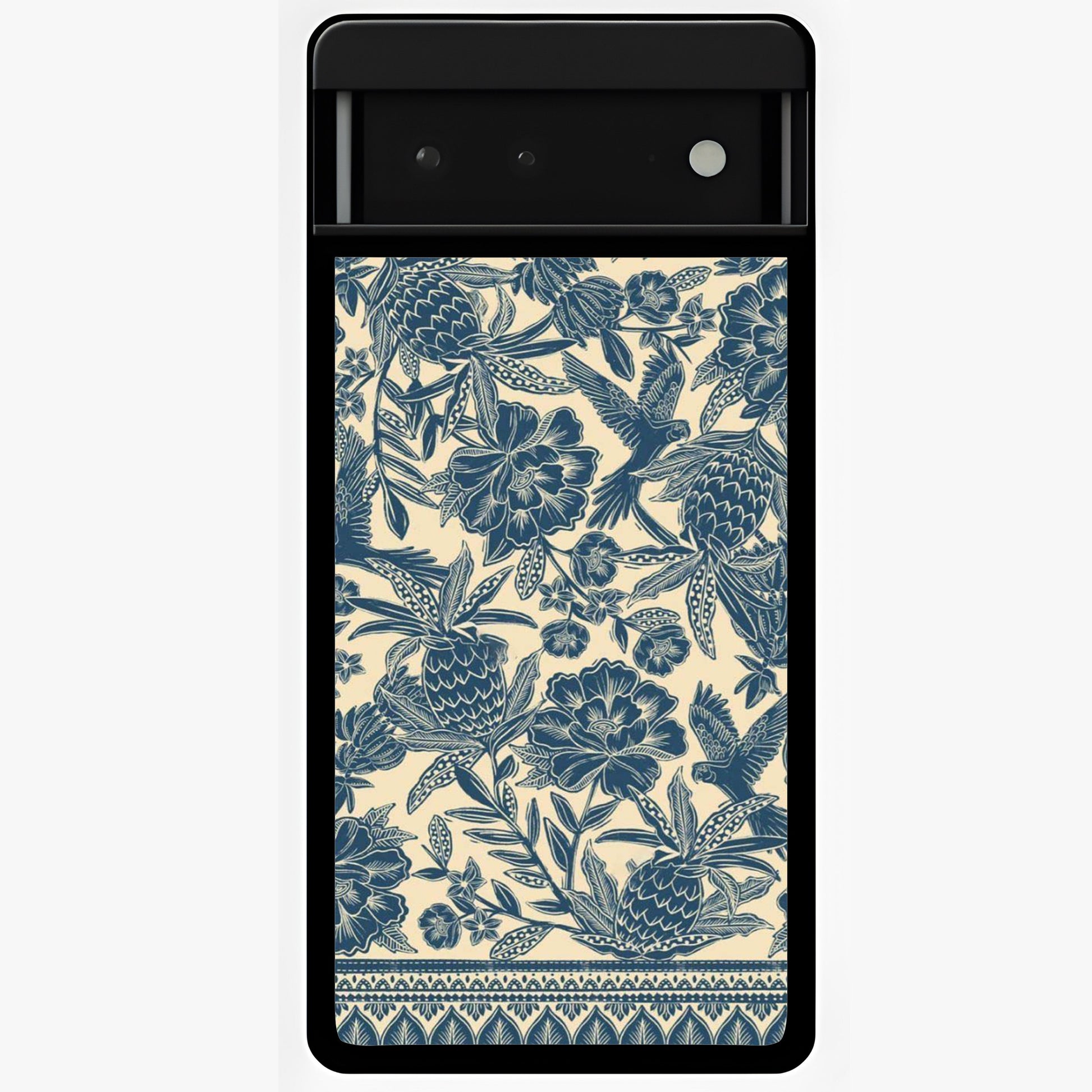 Heirloom Wild Bloom Glass Case showing flat back view with vintage inspired wild flower artwork and glossy glass finish.