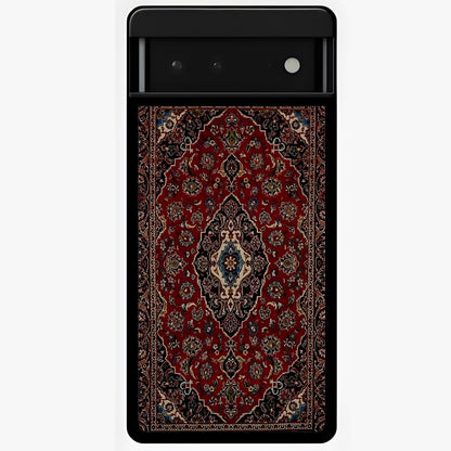 Heritage Carpet Royale Glass Case showing flat back view with ornate Persian carpet inspired pattern and glossy glass finish.