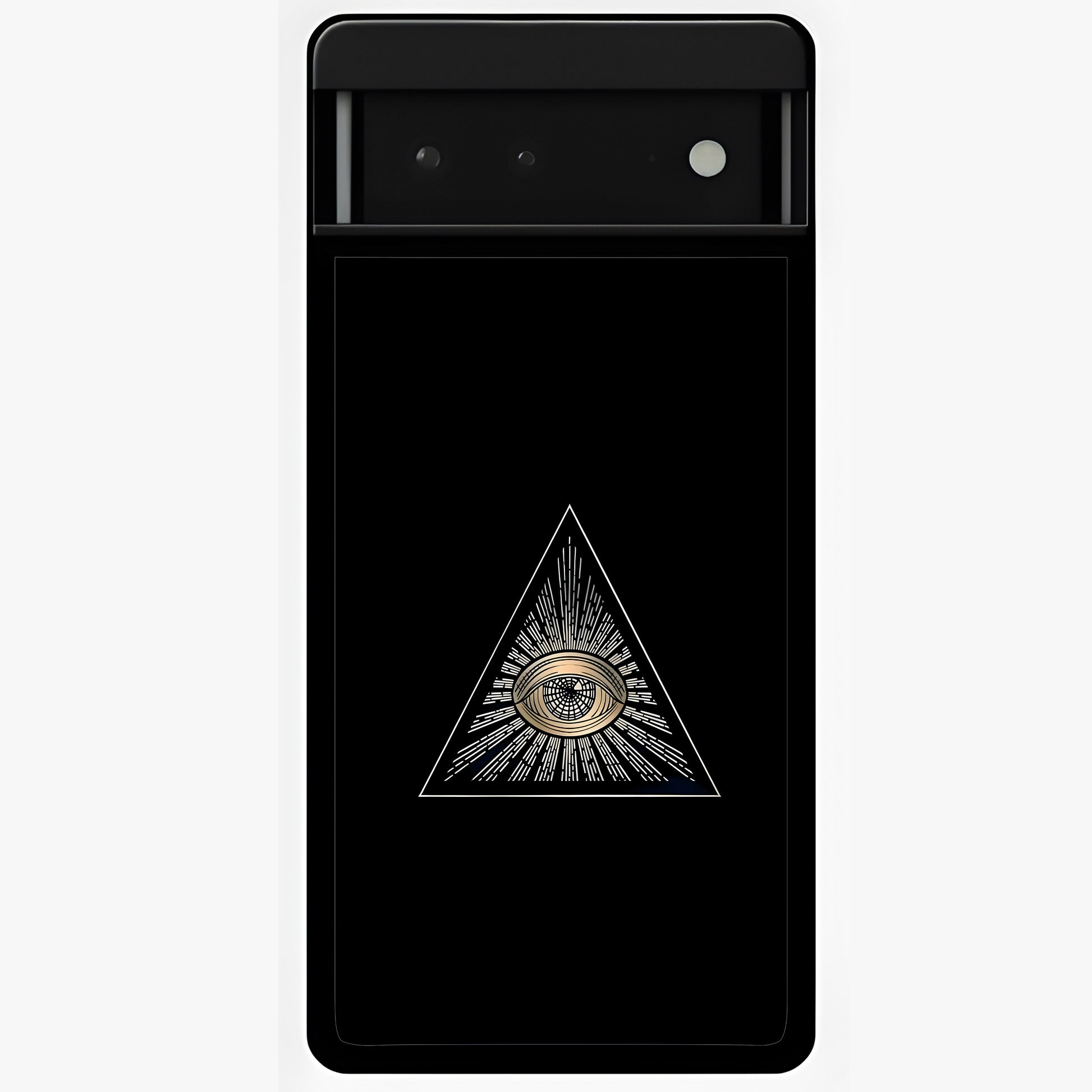 Illuminati Evil Glass Case showing flat back view with mysterious illuminati symbol artwork and glossy glass finish.