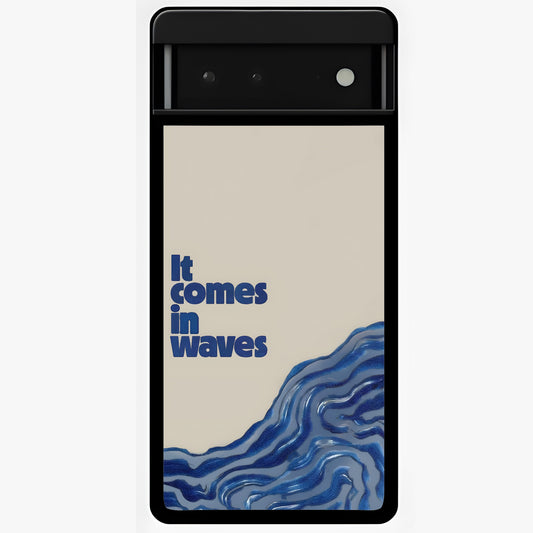 It Comes In Waves Quote Glass Case showing flat back view with inspirational wave themed quote artwork and glossy glass finish.
