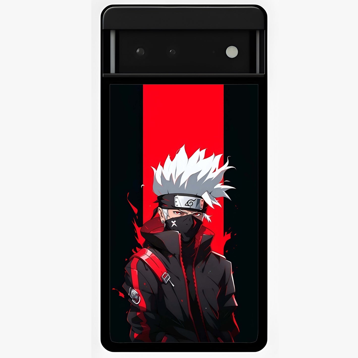 Kakashi Scarlet Shadow Glass Case showing flat back view with powerful anime ninja artwork and glossy glass finish.