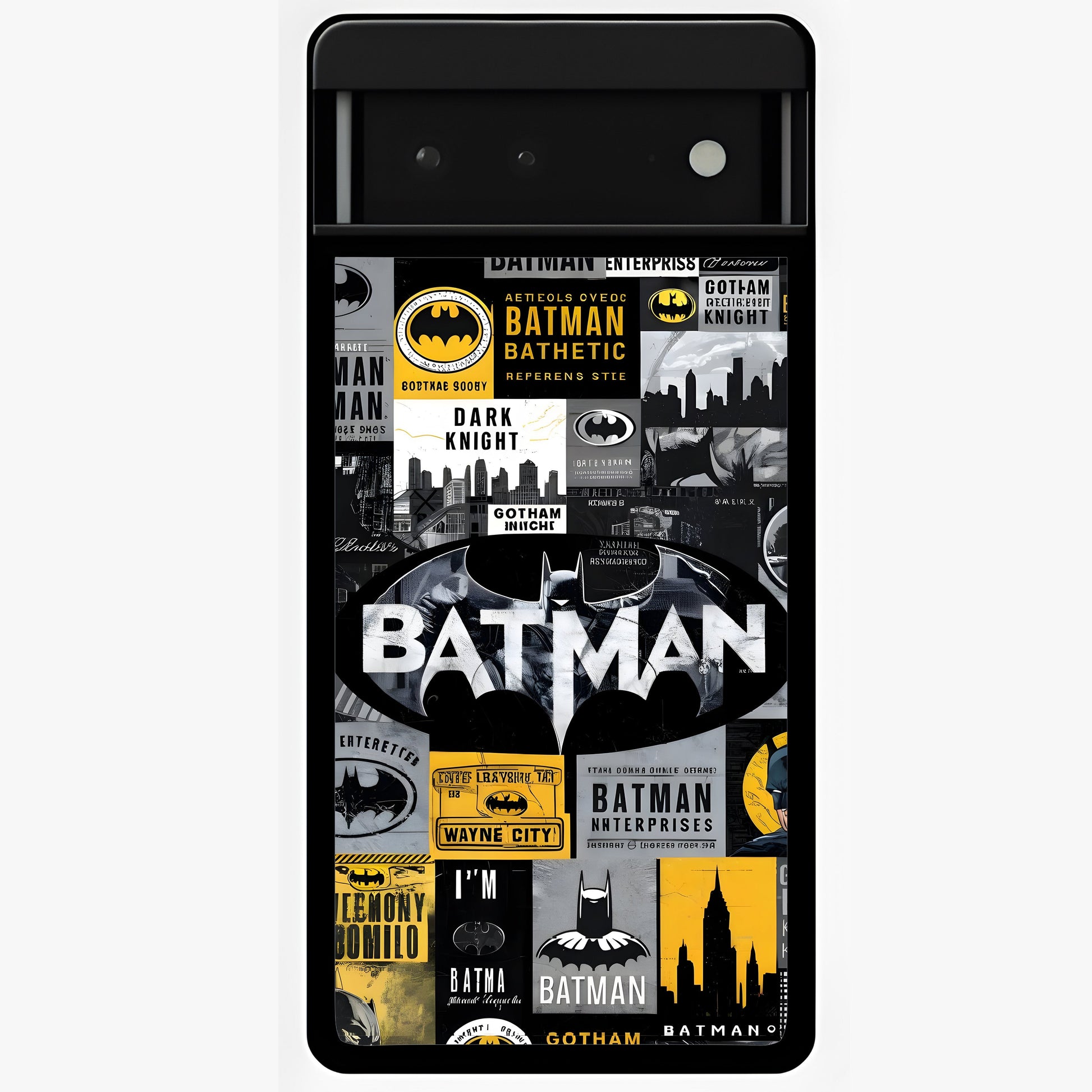 Knight Gotham Rise Glass Case showing flat back view with dark hero inspired artwork and glossy glass finish.