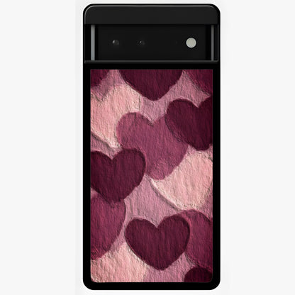 Layered Paper Hearts Glass Case showing flat back view with layered paper heart artwork and glossy glass finish.
