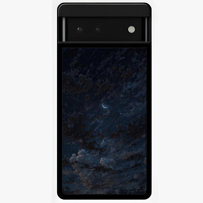 Lunar Veil Silence Glass Case showing flat back view with mystical moon veil artwork and glossy glass finish.