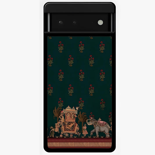 Macmerise Glass Case showing flat back view with stylish modern artwork and glossy glass finish.