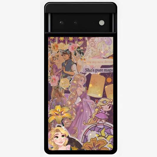 Magical Tangled Dream Glass Case showing flat back view with dreamy tangled artwork and glossy glass finish.