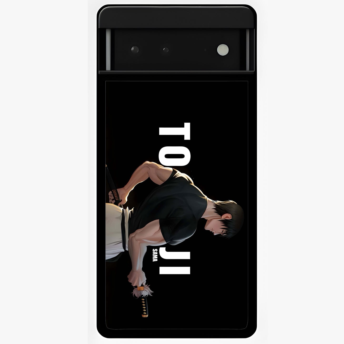 Midnight Blade Resolve Glass Case showing flat back view with dark warrior sword artwork and glossy glass finish.