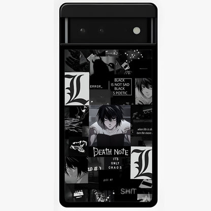 Midnight Chaos Mind Glass Case showing flat back view with abstract dark themed artwork and glossy glass finish.