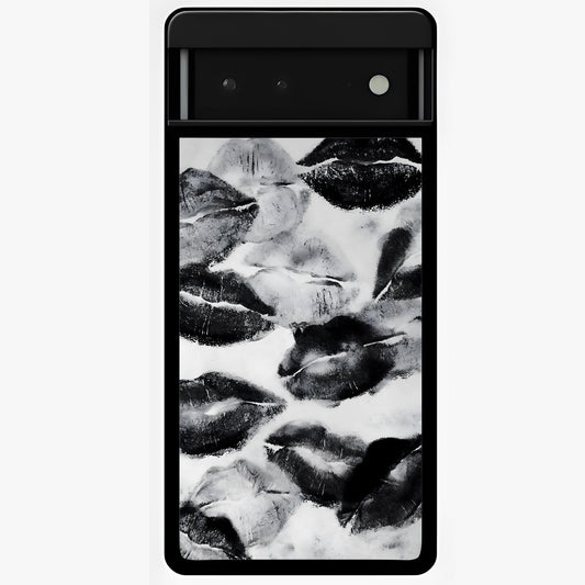 Midnight Kiss Marks Glass Case showing flat back view with lipstick kiss mark artwork and glossy glass finish.