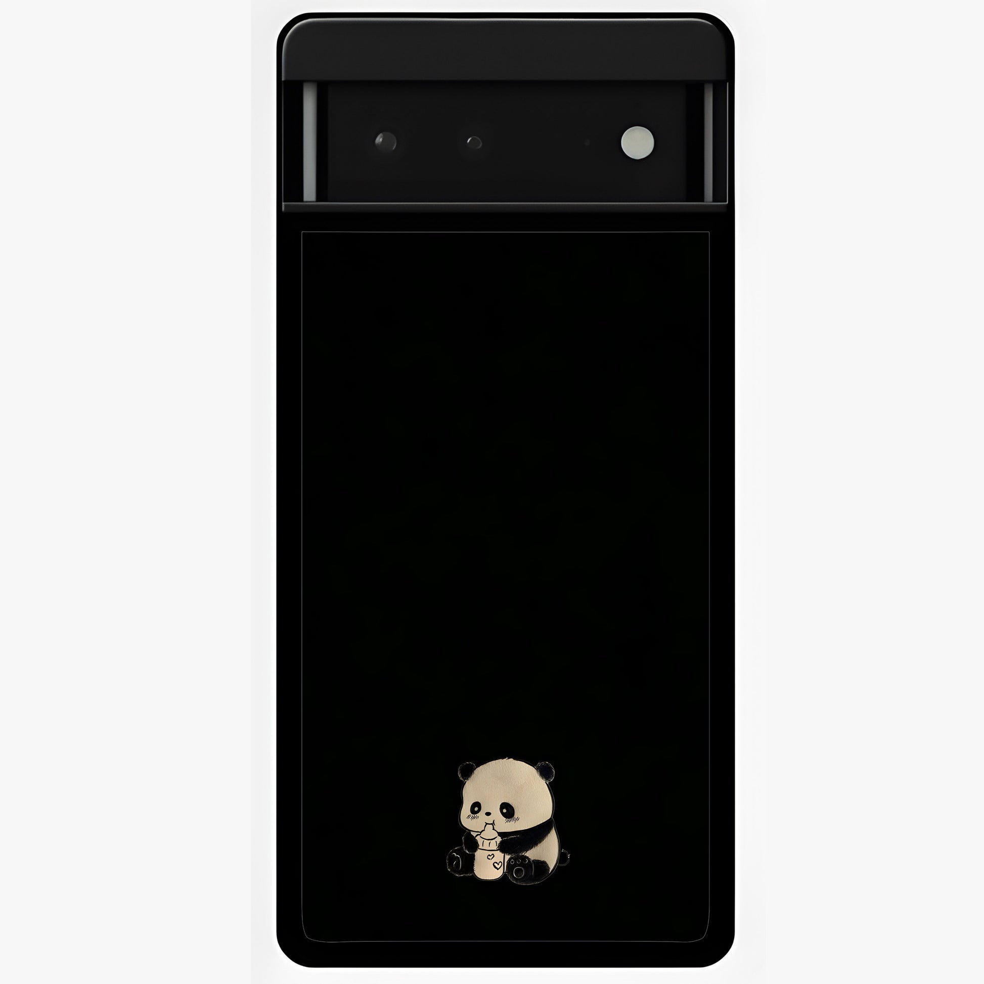 Midnight Panda Love Glass Case showing flat back view with cute panda themed artwork and glossy glass finish.