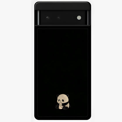 Midnight Panda Love Glass Case showing flat back view with cute panda themed artwork and glossy glass finish.