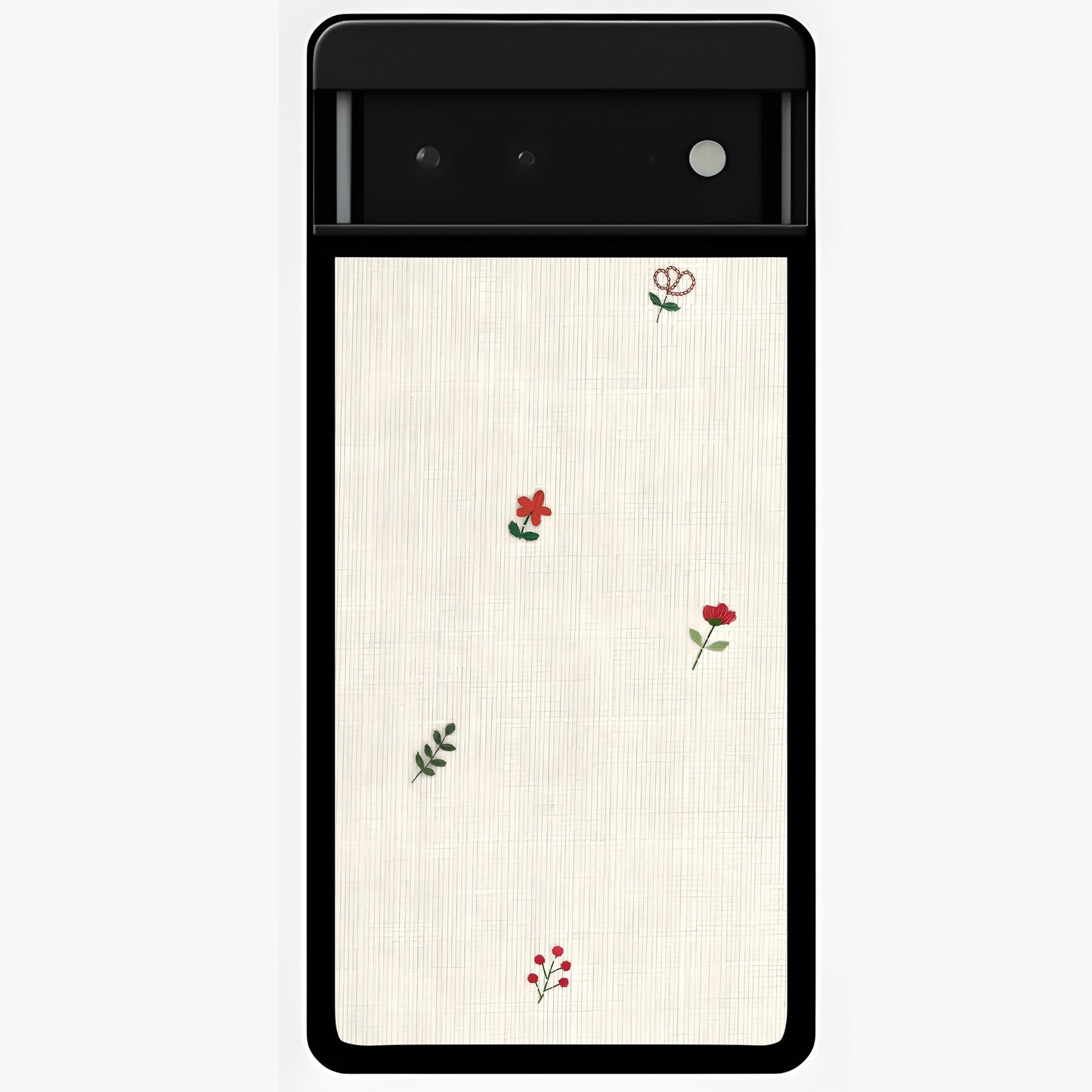 Minimal Petal Whispers Glass Case showing flat back view with soft minimal floral artwork and glossy glass finish.