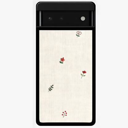 Minimal Petal Whispers Glass Case showing flat back view with soft minimal floral artwork and glossy glass finish.