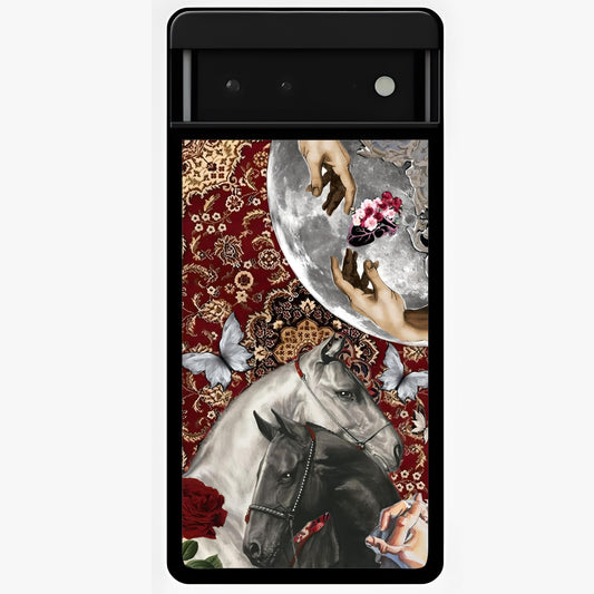 Moonlit Royal Stallion Glass Case showing flat back view with majestic horse under moonlight artwork and glossy glass finish.