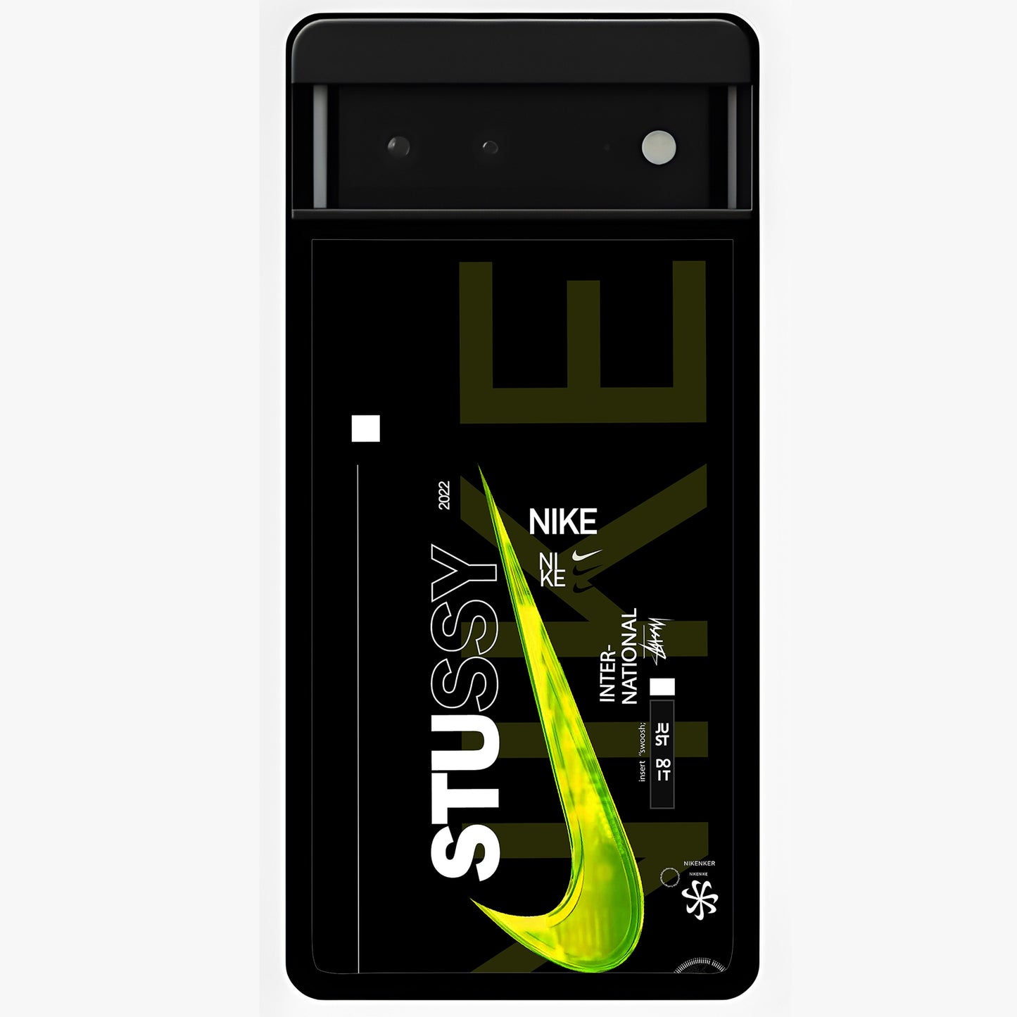 Neon Street Edition Glass Case showing flat back view with neon street style artwork and glossy glass finish.