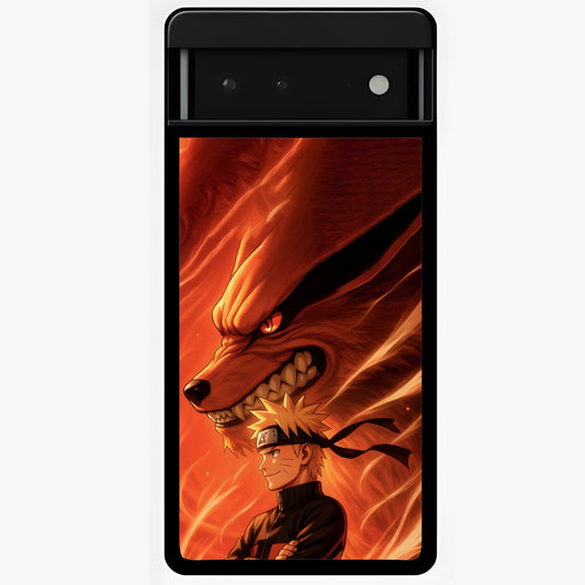 Nine Tails Legacy Glass Case showing flat back view with powerful nine-tailed fox inspired artwork and glossy glass finish.