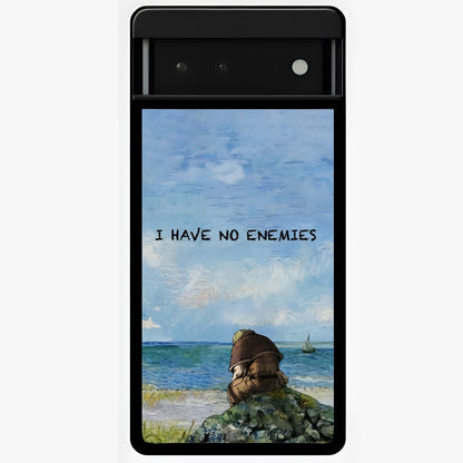 Peace Beyond War Glass Case showing flat back view with symbolic peace themed artwork and glossy glass finish.