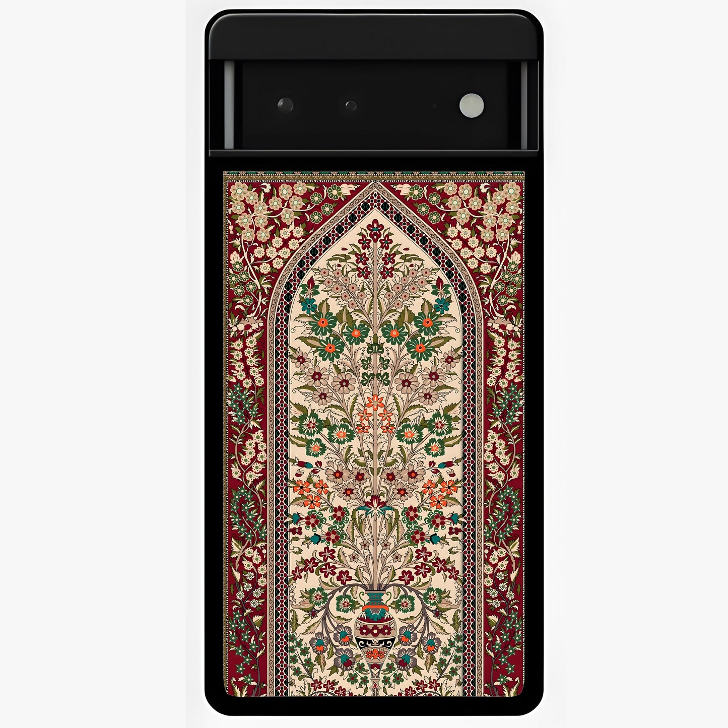 Persian Inspired Glass Case showing flat back view with ornate Persian style pattern artwork and glossy glass finish.