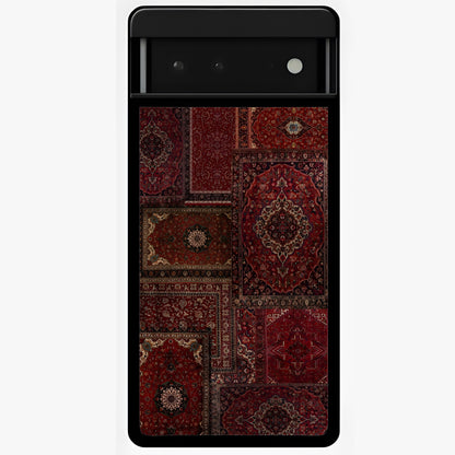 Persian Velvet Tale Glass Case showing flat back view with luxurious Persian velvet pattern artwork and glossy glass finish.