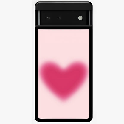 Pink Aura Heart Glass Case showing flat back view with glowing heart artwork and glossy glass finish.