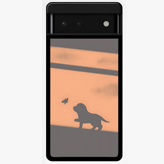 Puppy Shadow Art Glass Case showing flat back view with cute puppy shadow style artwork and glossy glass finish.
