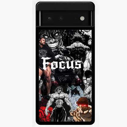 Relentless Power Focus Glass Case showing flat back view with motivational typography artwork and glossy glass finish.