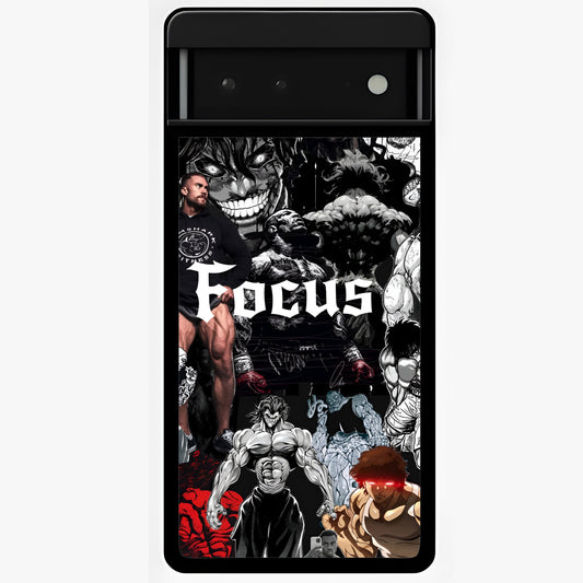 Relentless Power Focus Glass Case showing flat back view with motivational typography artwork and glossy glass finish.