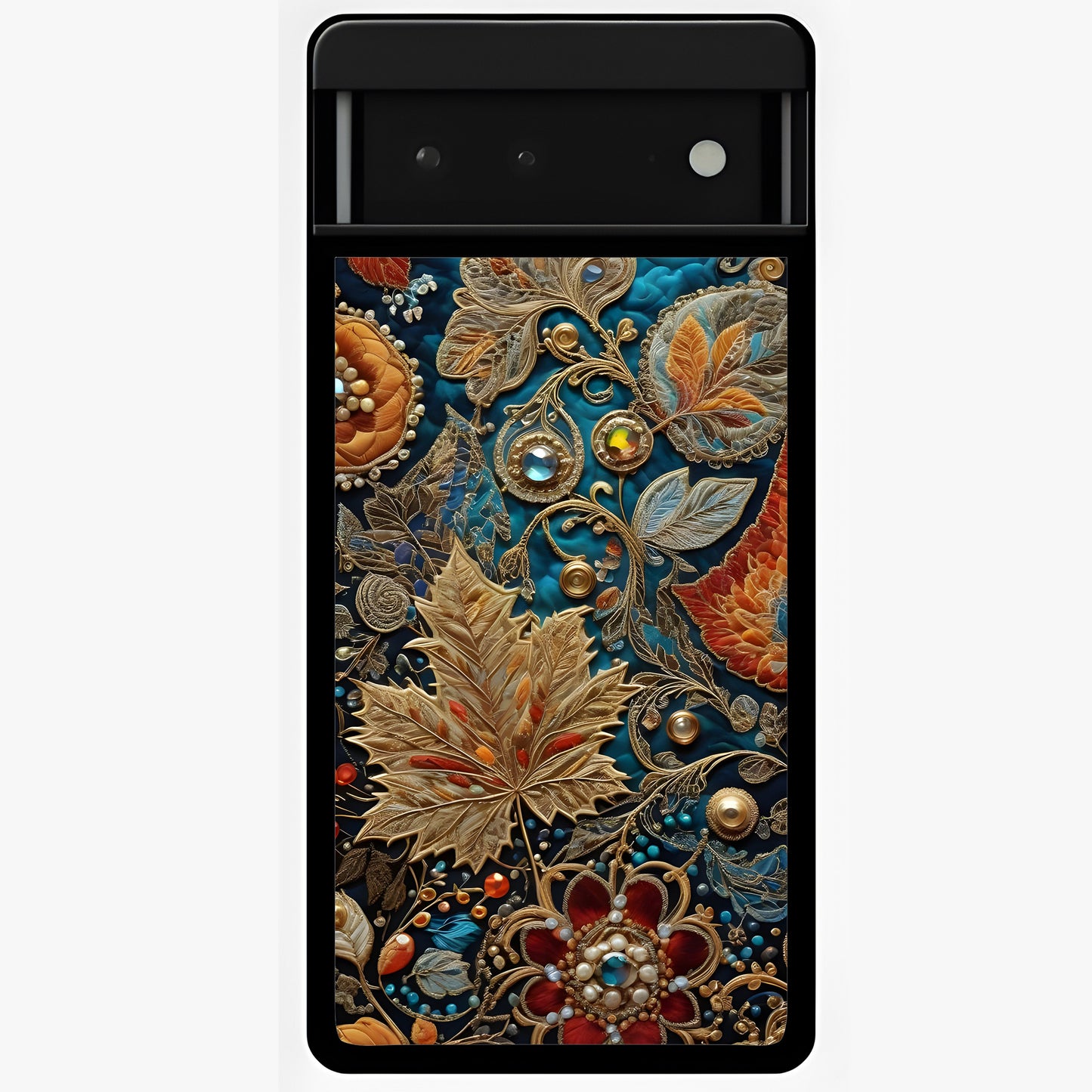 Royal Jewel Garden Glass Case showing flat back view with decorative floral garden artwork and glossy glass finish.
