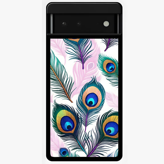 Royal Peacock Feathers Glass Case showing flat back view with colorful peacock feather artwork and glossy glass finish.
