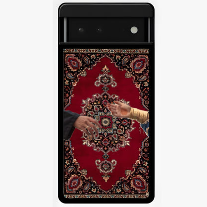 Royal Touch Reach Glass Case showing flat back view with elegant royal themed artwork and glossy glass finish.