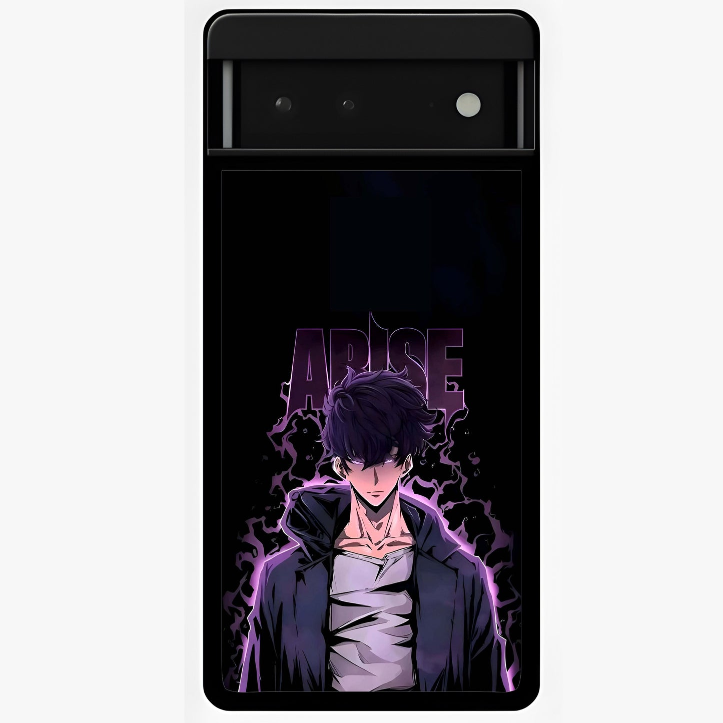 Shadow Monarch Awakening Glass Case showing flat back view with powerful dark monarch themed artwork and glossy glass finish.