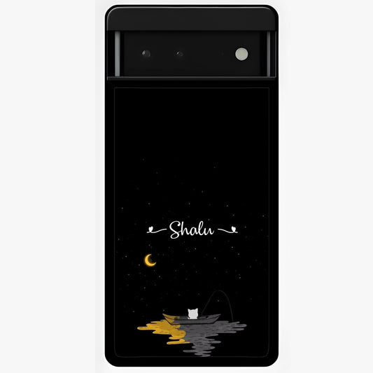 Silent Night Row Glass Case showing flat back view with calm night themed artwork and glossy glass finish.