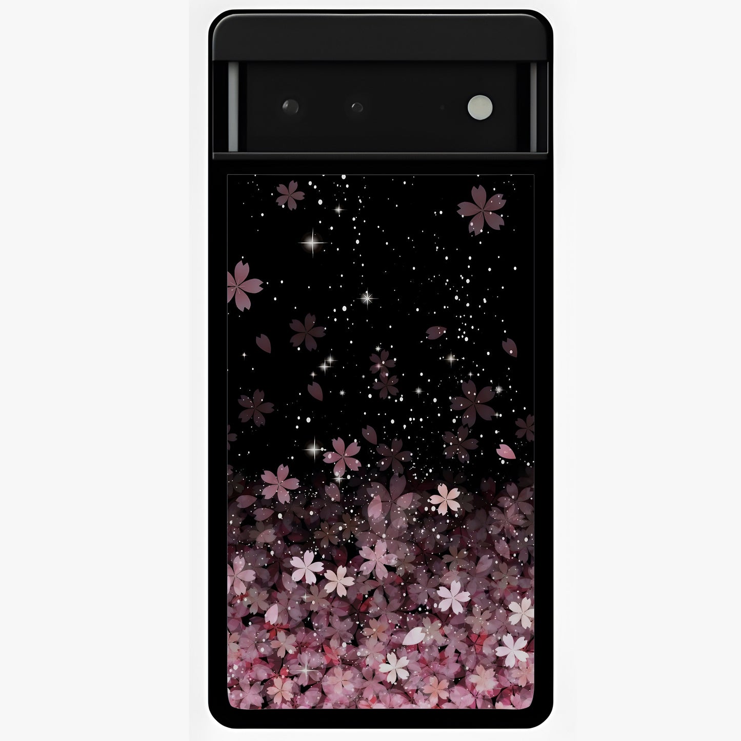 Small Starry Flowers Glass Case showing flat back view with delicate starry floral artwork and glossy glass finish.