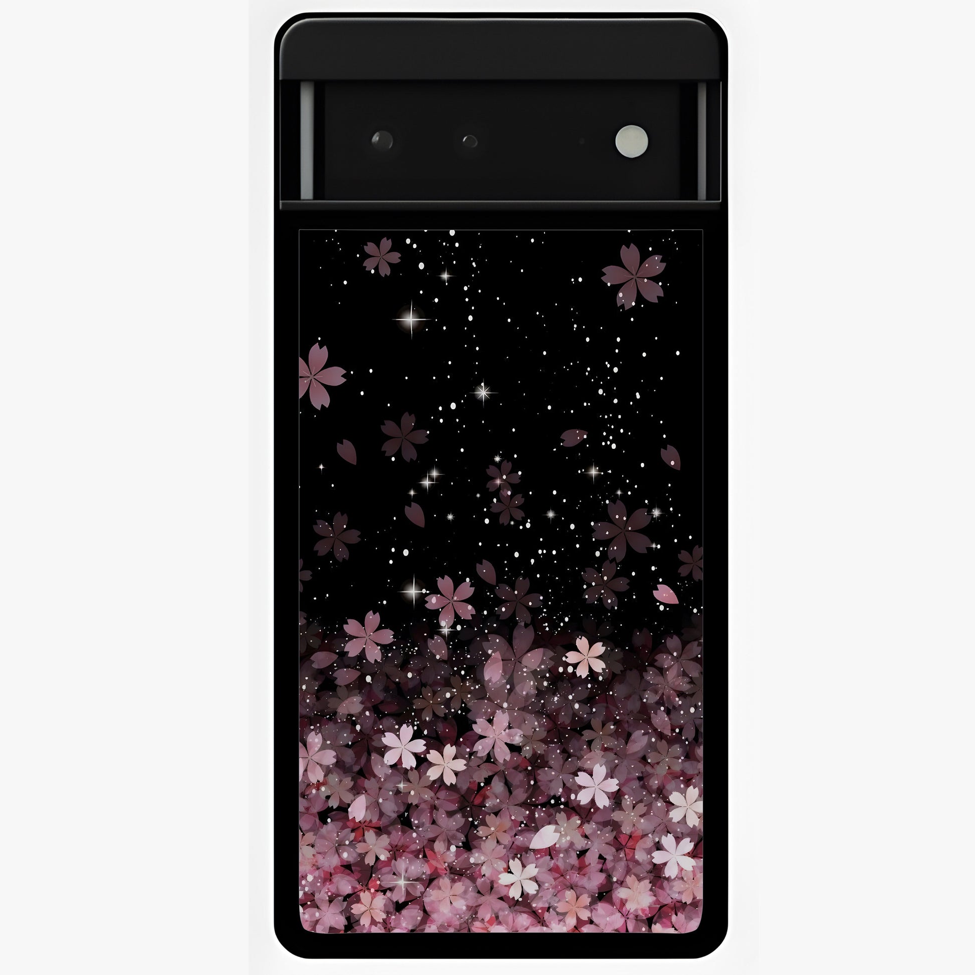 Small Starry Flowers Glass Case showing flat back view with delicate starry floral artwork and glossy glass finish.