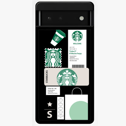 Starbucks Mocha Glass Case showing flat back view with coffee inspired artwork and glossy glass finish.