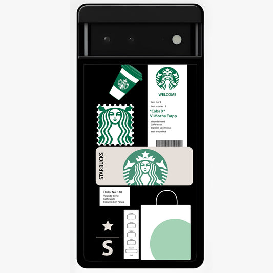 Starbucks Mocha Glass Case showing flat back view with coffee inspired artwork and glossy glass finish.