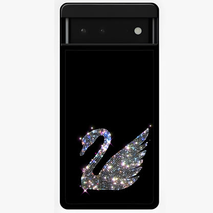 Starlit Swan Grace Glass Case showing flat back view with graceful swan artwork under starry sky and glossy glass finish.