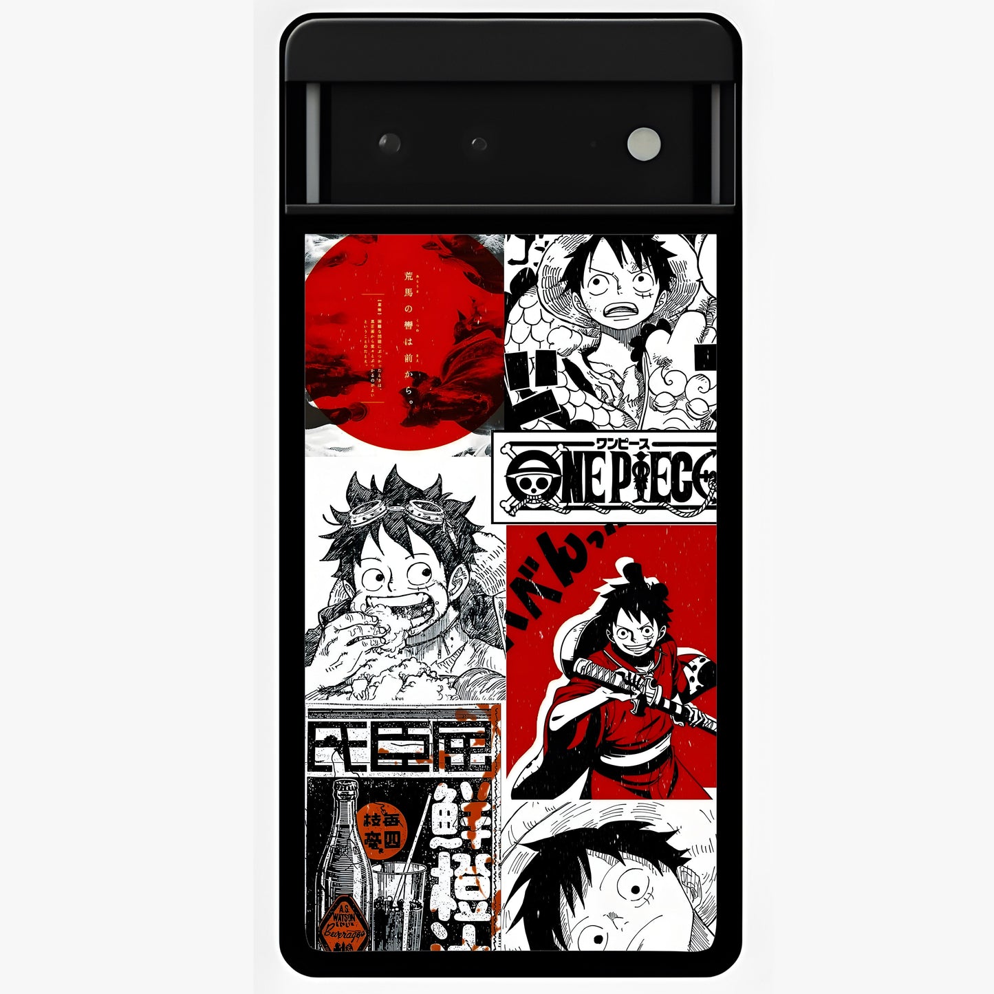 Strawhat Chaos Panels Glass Case showing flat back view with anime inspired chaos panel artwork and glossy glass finish.
