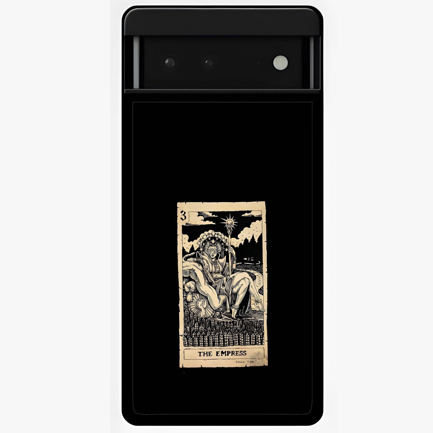 The Empress Glass Case showing flat back view with regal feminine artwork and glossy glass finish.