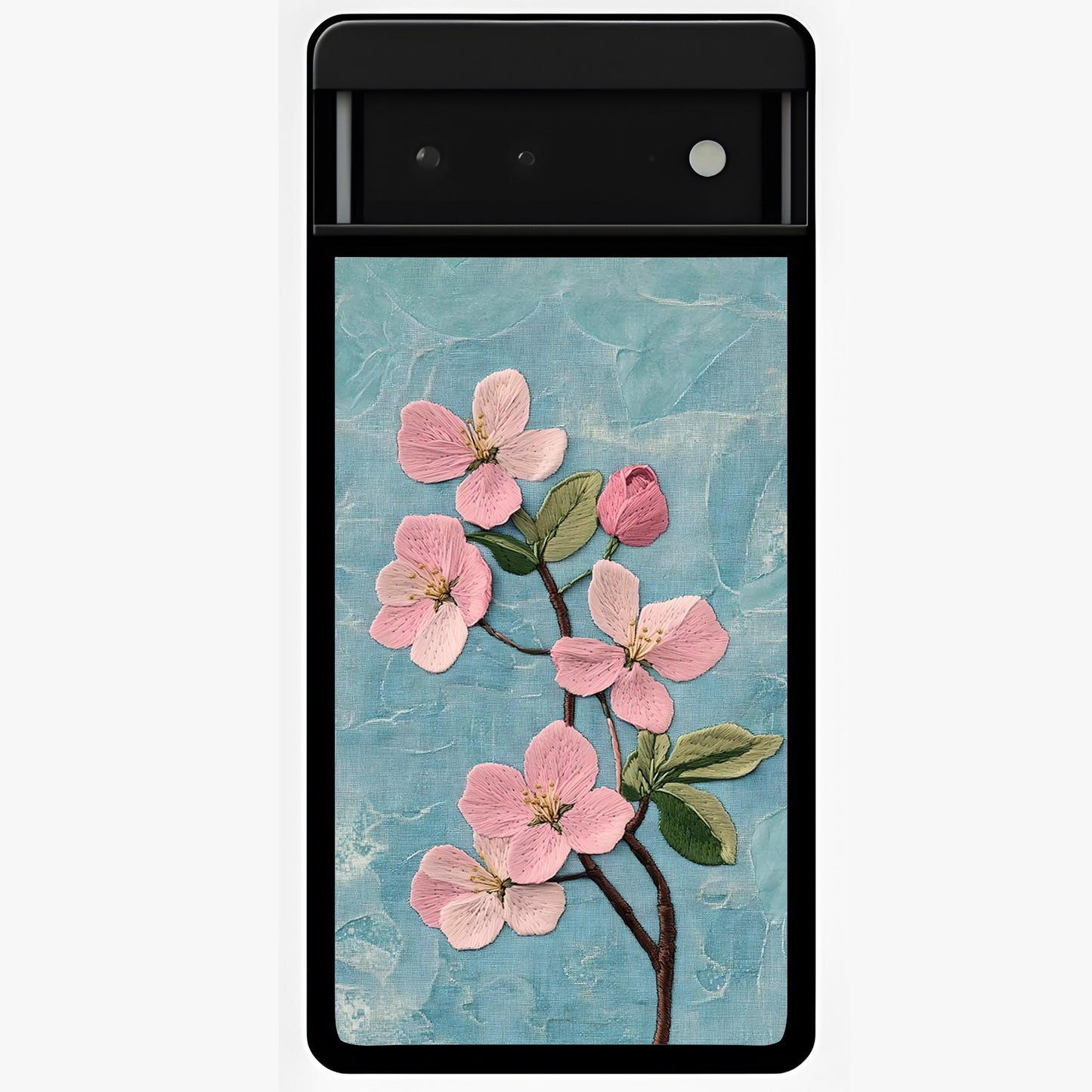 Threaded Blossom Breeze Glass Case showing flat back view with delicate blossom artwork and glossy glass finish.
