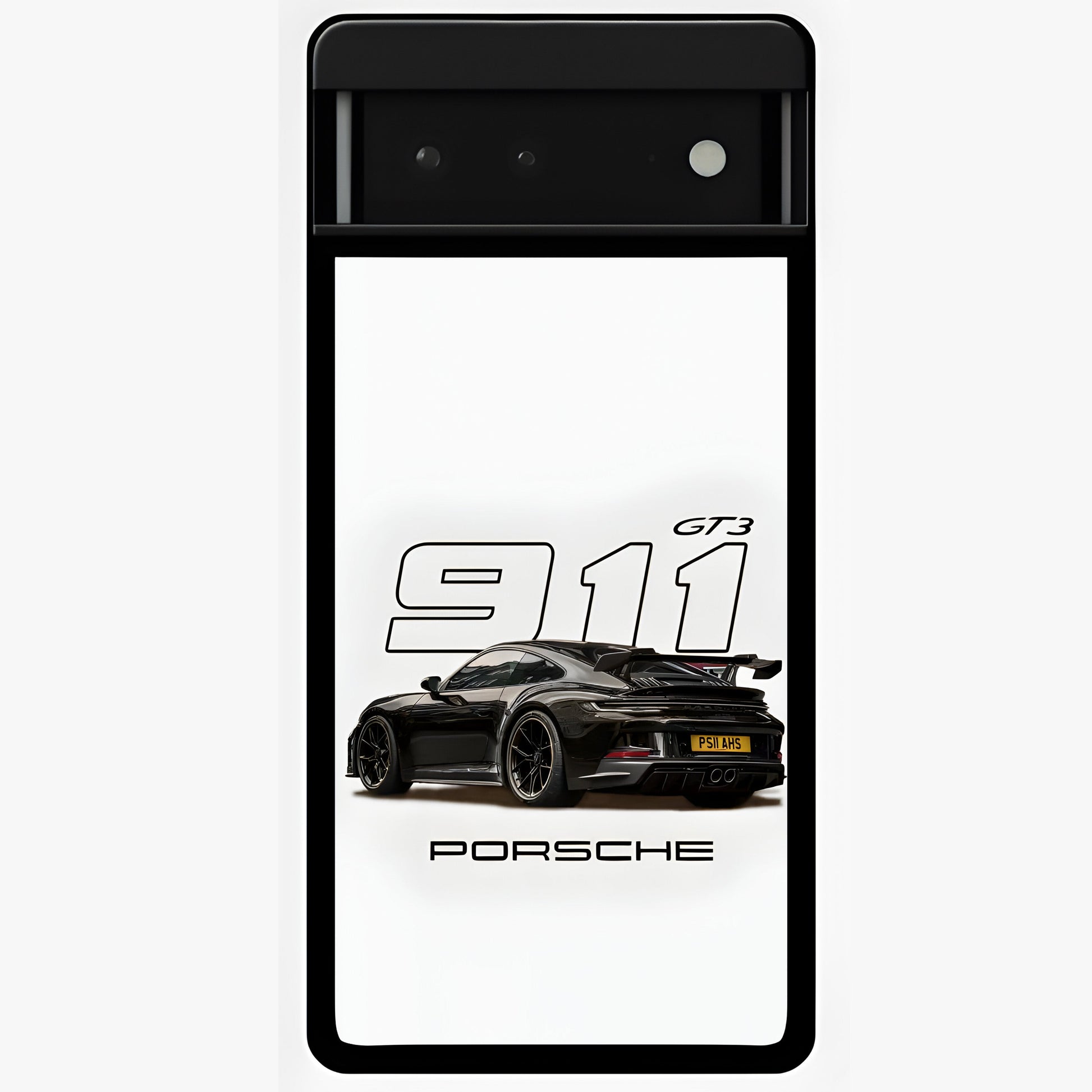 Turbo Legacy Icon Glass Case showing flat back view with iconic sports car inspired artwork and glossy glass finish.